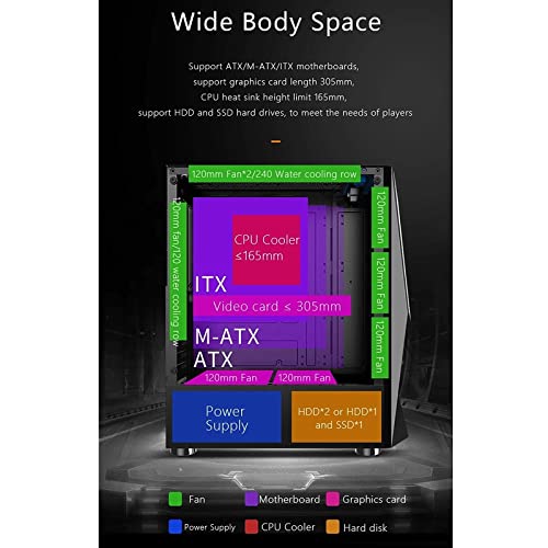 Lwieui Caja de Ordenador ATX Tower Computer Gaming Case Wide Special Forma Agua Enfriamiento De Refrigeración Soporte De Escritorio M-ATX/ITX Tarjeta Madre Caja PC Gaming