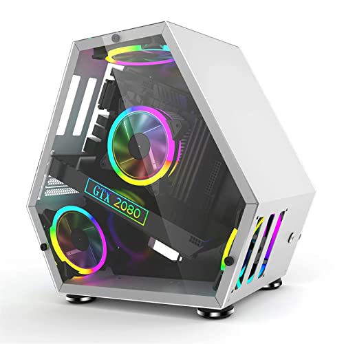 Lwieui Caja de Ordenador Escritorio En Forma De Chasis En Forma De Escritorio Juego De Vidrio Competitivo A Través De Soporte M-ATX/ITX Tarjeta Madre Caja PC Gaming