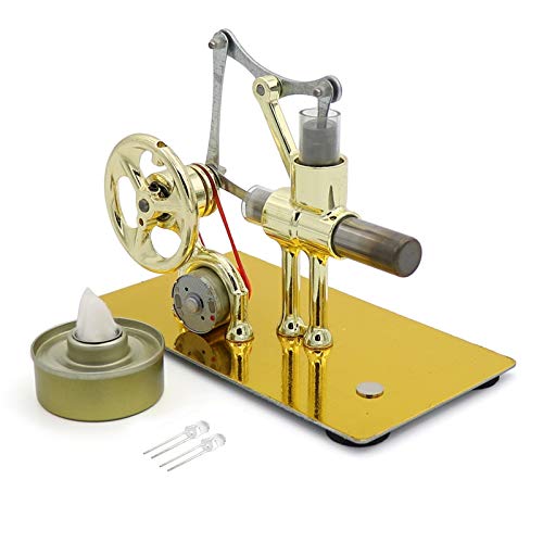 Lwieui Modelo de Motor Stirling Mini Motor de Aire Caliente Stirling Model Generator Motor Steam Power Educational Toy para la Escuela de Oficina (Color : Gold, Size : One Size)