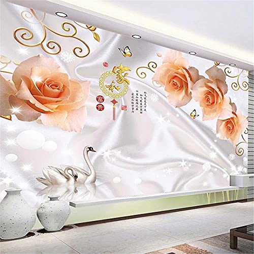 LXiFound Papel Tapiz De Murales De Pared -Flor kanji cisne planta -Papel Tapiz Mural Personalizado 3D Fotomural No Tejido Decoración Pegatina Mural Decorativos Extraíble Impermeable200x100cm
