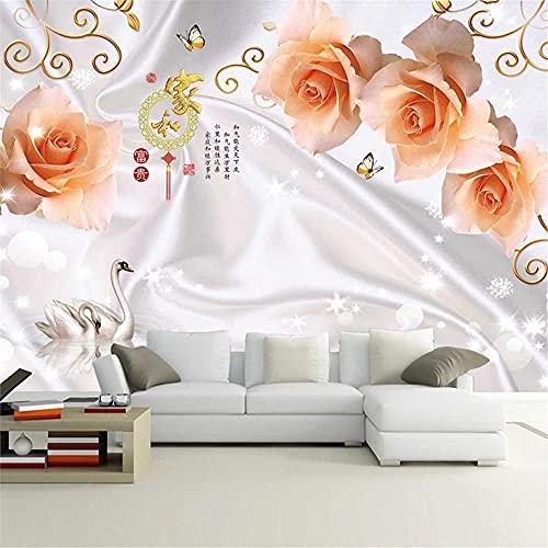 LXiFound Papel Tapiz De Murales De Pared -Flor kanji cisne planta -Papel Tapiz Mural Personalizado 3D Fotomural No Tejido Decoración Pegatina Mural Decorativos Extraíble Impermeable200x100cm