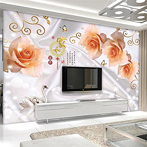 LXiFound Papel Tapiz De Murales De Pared -Flor kanji cisne planta -Papel Tapiz Mural Personalizado 3D Fotomural No Tejido Decoración Pegatina Mural Decorativos Extraíble Impermeable200x100cm