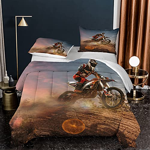 LXTOPN - Juego de cama para moto, 3D, diseño de motocross, carreras, funda de edredón de microfibra de calidad superior con cremallera, para niños (c,135 x 200 cm)