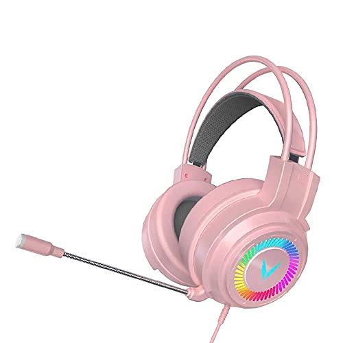 LXZ Auriculares para juegos, 7.1 Surround Sound Stereo Headset con ruido de micrófono para PS4, PC, móvil y portátil (color blanco) (rosa)