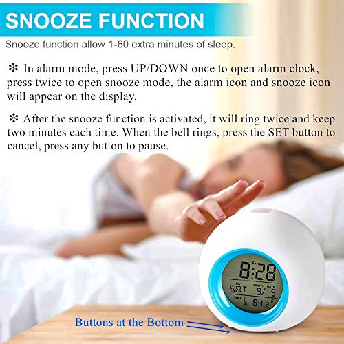 Lypumso Despertador Digital Electrónico, Reloj Alarma con 7 Colores Luz de Noche, Pantalla LED con Hora Fecha Temperatura, Función Snooze, Regalo, Blanco
