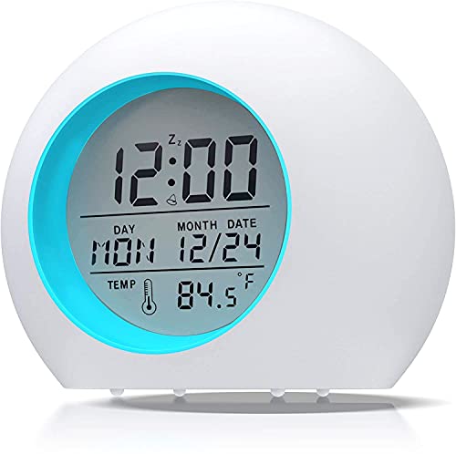 Lypumso Despertador Digital Electrónico, Reloj Alarma con 7 Colores Luz de Noche, Pantalla LED con Hora Fecha Temperatura, Función Snooze, Regalo, Blanco