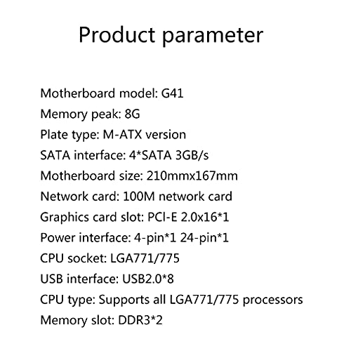LYWYOUDDKH Placa Base de computadora G41 Integrado de Doble Canal M-ATX DDR3x2 8G USB 2.0 SATA2.0 LGA 775 para CPU de la Serie Intel / 771