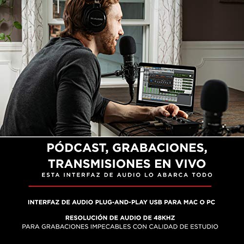 M-Audio M-Track Duo - Interfaz de audio USB, tarjeta de sonido para grabaciones, transmisiones y pódcasts con entradas XLR, línea y DI, paquete de software incluido