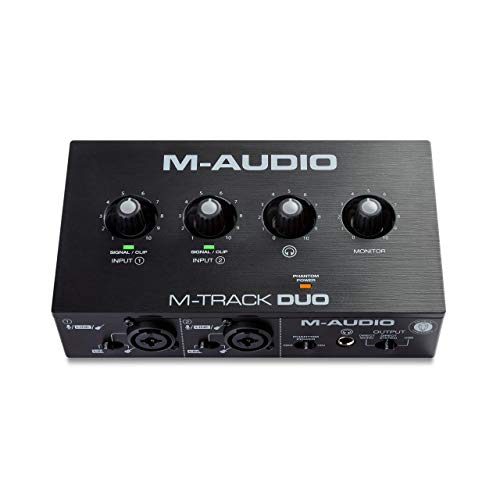 M-Audio M-Track Duo - Interfaz de audio USB, tarjeta de sonido para grabaciones, transmisiones y pódcasts con entradas XLR, línea y DI, paquete de software incluido