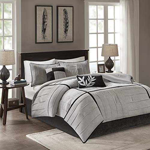 Madison Park Faldón de Cama a Juego para Todas Las Estaciones, Almohadas Decorativas, poliéster/polifill, Ante Dune, Gris Negro, Cal King (264 x 233 cm)