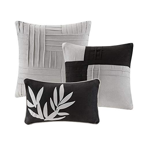 Madison Park Faldón de Cama a Juego para Todas Las Estaciones, Almohadas Decorativas, poliéster/polifill, Ante Dune, Gris Negro, Cal King (264 x 233 cm)