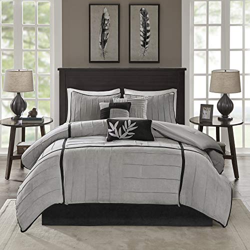 Madison Park Faldón de Cama a Juego para Todas Las Estaciones, Almohadas Decorativas, poliéster/polifill, Ante Dune, Gris Negro, Cal King (264 x 233 cm)