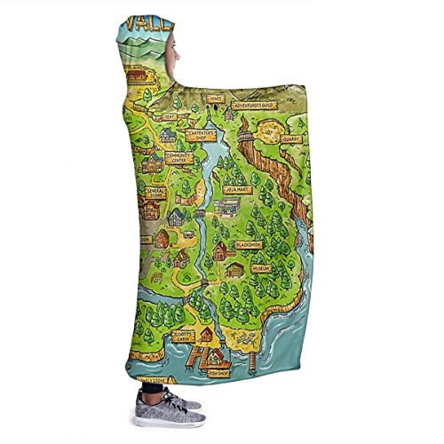 maichengxuan Stardew Valley Mapa - Manta suave con capucha (127 x 40 cm)