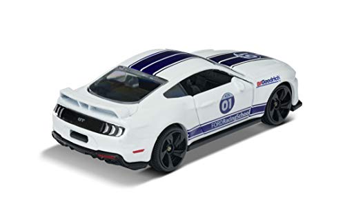 Majorette 212084009Q15 Racing Ford Mustang GT - Coche de Juguete, Rueda Libre, Piezas de Apertura, 7,5 cm, Color Blanco/Azul, para niños a Partir de 3 años