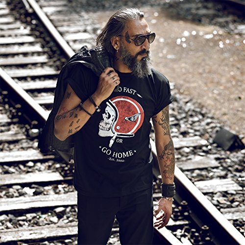 MAKAYA Camisetas Motocross - Diseño Casco de Moto - Negra L