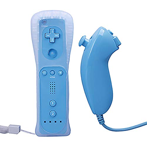 Mando a Distancia de Wii y Nunchuk, Mando y Nunchunk para Nintendo Wii, Control Remoto Gamepad con Funda de Silicona Azul