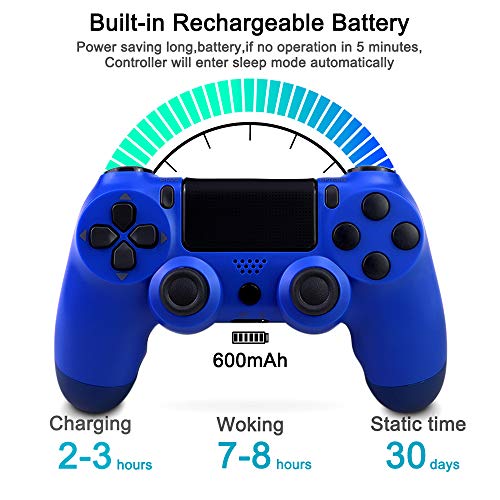 Mando Inalámbrico para PS4, Mando Inalámbrico Gamepad Doble Vibración Seis Ejes Mando Game Compatible con Playstation 4/PS4 Slim/PS4 Pro(Azul)