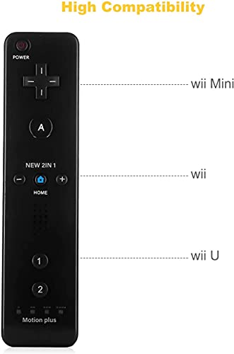 Mando para Nintendo Wii, PowerLead Motion Plus Mando a Distancia para Wii y Wii U, Remoto Motion Plus Controller para Wii y Wii U Controlador de Juego con Funda de Silicona y Muñequera (negro)