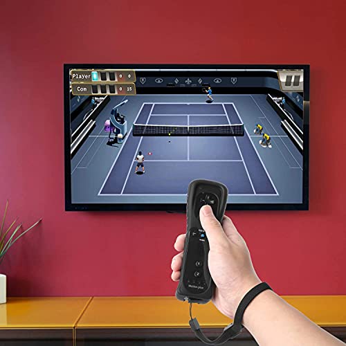 Mando para Nintendo Wii, PowerLead Motion Plus Mando a Distancia para Wii y Wii U, Remoto Motion Plus Controller para Wii y Wii U Controlador de Juego con Funda de Silicona y Muñequera (negro)