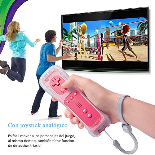 Mando Remote para Wii, Control Remoto Controlador a Distancia con Motion Plus Integrado, Funda Silicona y Correa de Muñeca, Sin Nunchuck Compatible con N-Wii U, Wii (Rosa)