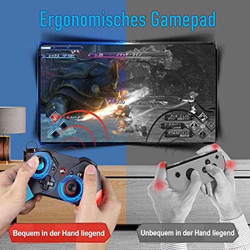 Mandos Pro Switch, ISENPENK Mando inalámbrico Bluetooth Gamepad Controlador con Wake Up Turbo Shock Programable Remote Control de Movimiento Joycon Luz de Respiración para Switch/Switch Lite Consola
