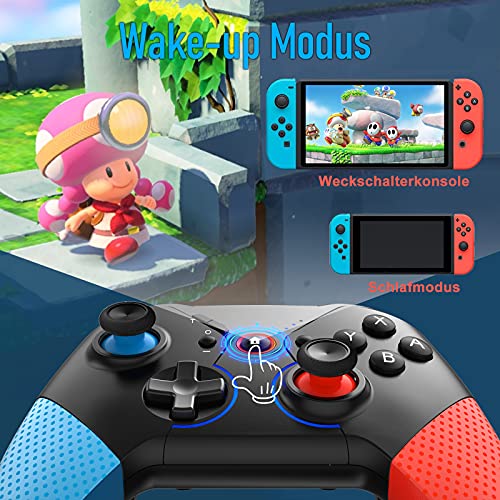 Mandos Pro Switch, ISENPENK Mando inalámbrico Bluetooth Gamepad Controlador con Wake Up Turbo Shock Programable Remote Control de Movimiento Joycon Luz de Respiración para Switch/Switch Lite Consola