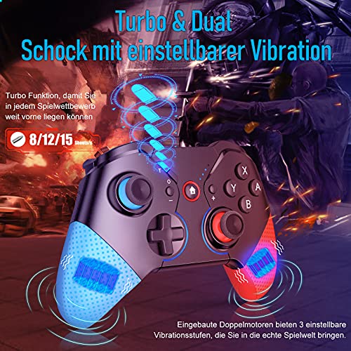 Mandos Pro Switch, ISENPENK Mando inalámbrico Bluetooth Gamepad Controlador con Wake Up Turbo Shock Programable Remote Control de Movimiento Joycon Luz de Respiración para Switch/Switch Lite Consola