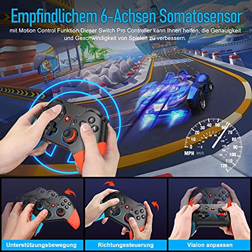 Mandos Pro Switch, ISENPENK Mando inalámbrico Bluetooth Gamepad Controlador con Wake Up Turbo Shock Programable Remote Control de Movimiento Joycon Luz de Respiración para Switch/Switch Lite Consola