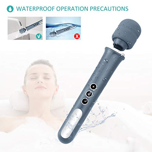 MANFLY Masajeador de Varita Eléctrica Recargable, Masajeador de Músculos Profundos con 10 Modos de Masaje por Vibración, Potente Masajeador de Mano (Gris)