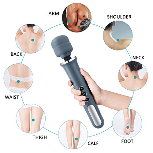 MANFLY Masajeador de Varita Eléctrica Recargable, Masajeador de Músculos Profundos con 10 Modos de Masaje por Vibración, Potente Masajeador de Mano (Gris)
