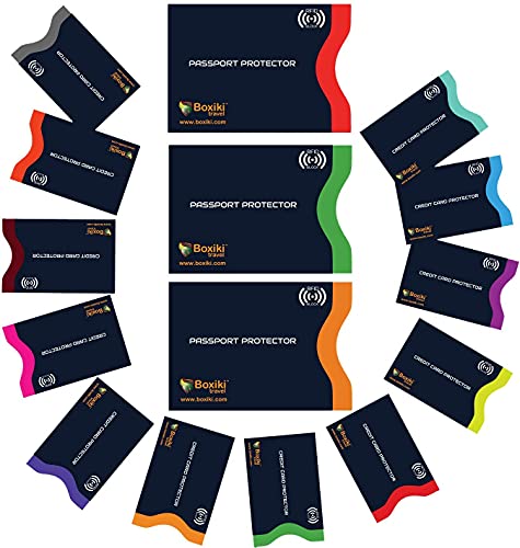 Mangas de bloqueo RFID, juego de 15 codificadas por colores, Tarjetero 12x + Protector de pasaporte 3X, paquete antirrobo