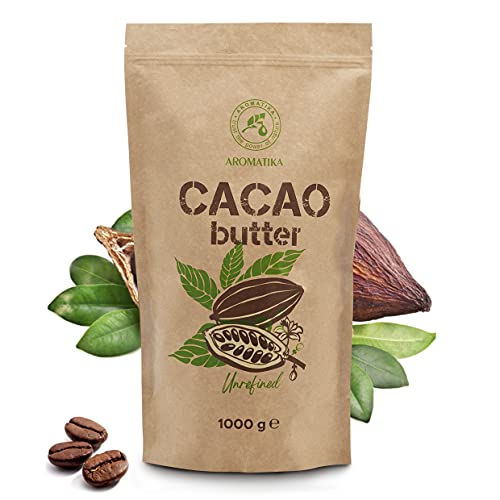 Manteca de Cacao - 1kg / 1000g - Manteca de Cacao Comestible - Theobroma Cacao - Pura y Natural - Prensada en Frío - Cruda sin Refinar - Cacao para Cocinar y Cuidado de la Belleza