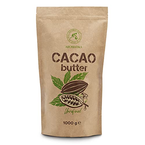 Manteca de Cacao - 1kg / 1000g - Manteca de Cacao Comestible - Theobroma Cacao - Pura y Natural - Prensada en Frío - Cruda sin Refinar - Cacao para Cocinar y Cuidado de la Belleza