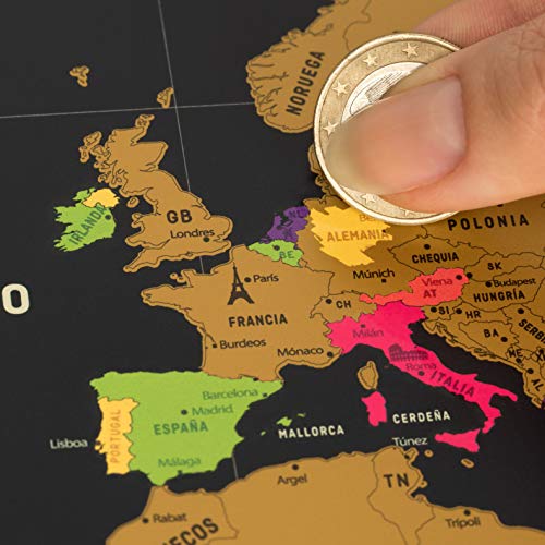 Mapa Mundi Rascar I Español I Más el mapa de Europa I Mapas del Mundo para Marcar Viajes I 68 X 43 CM I Plata I Scratch Off Travel Map