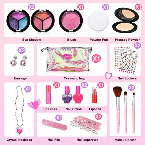 Maquillaje para Niñas 20 Pcs, Kit de Maquillaje Niña de Calidad, Lavables, Seguro y No Tóxico, Set Maquillaje Niña con Una Variedad de Cosméticos para Niños - Regalo Ideal para Niñas