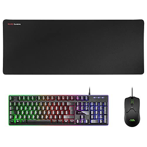 Mars Gaming MCPXBES, Combo Teclado H-Mech+Ratón Ultraligero+Alfombrilla XXL, Negro, ES