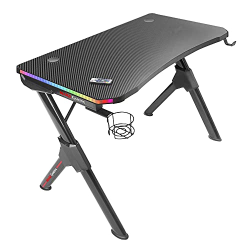 Mars Gaming MGDRGB, Mesa Gaming RGB, Soporte Cascos + Botella, 110x60cm, Negro
