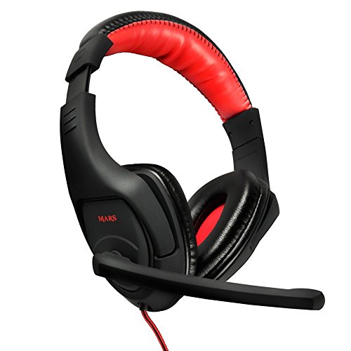 Mars Gaming MH1, Cascos Caming con Micrófono Plegable, Cancelación Ruido, Rojo