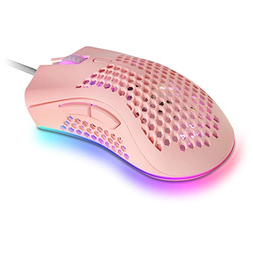Mars Gaming MMEX Rosa, Ratón Gaming RGB, 32K dpi, Cable Feather, Switches Ópticos