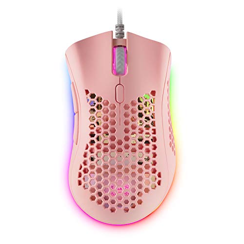Mars Gaming MMEX Rosa, Ratón Gaming RGB, 32K dpi, Cable Feather, Switches Ópticos