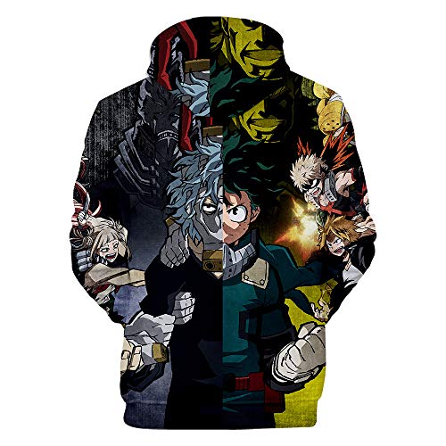 Mars Jun Unisex MY Hero One'S Justice Mujeres Hombres 3D Hoodie Impresión Sudadera de Manga Larga Ropa Deportiva para Niño Niña Adolescente Hooded Pullover Sweatshi