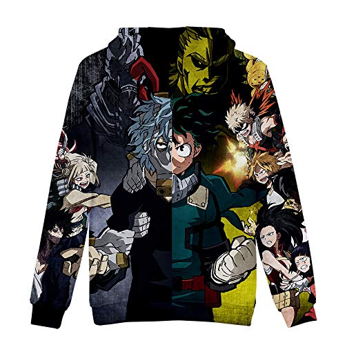 Mars Jun Unisex MY Hero One'S Justice Mujeres Hombres 3D Hoodie Impresión Sudadera de Manga Larga Ropa Deportiva para Niño Niña Adolescente Hooded Pullover Sweatshi