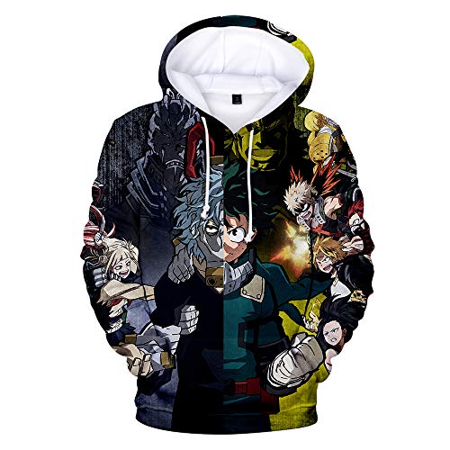 Mars Jun Unisex MY Hero One'S Justice Mujeres Hombres 3D Hoodie Impresión Sudadera de Manga Larga Ropa Deportiva para Niño Niña Adolescente Hooded Pullover Sweatshi