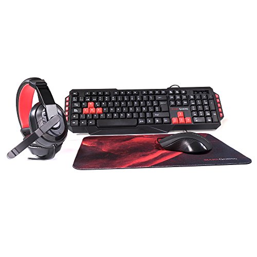MARSGAMING Mars Gaming MRCP1, Pack 4en1 Teclado,Cascos, Ratón 2800DPI y Alfombrilla 35x25cm