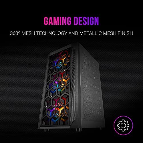 MARSGAMING MCMESH Negro, Caja PC Gaming, Micro ATX, Diseño Mesh Total, 3x Ventilador FRGB