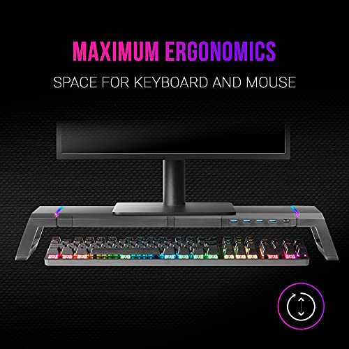 MARSGAMING MGS, Soporte Monitor RGB, Longitud Ajustable, Soportes Extra, USB 3.0