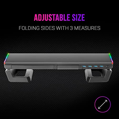 MARSGAMING MGS, Soporte Monitor RGB, Longitud Ajustable, Soportes Extra, USB 3.0