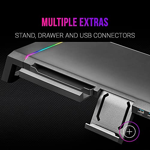 MARSGAMING MGS, Soporte Monitor RGB, Longitud Ajustable, Soportes Extra, USB 3.0