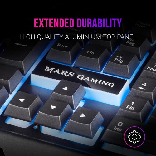 MARSGAMING MK120PT, Teclado Gaming FRGB, Aluminio, Antighosting, Soporte Smartphone, Portugués, Gris y Negro