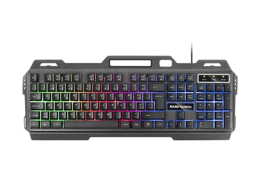 MARSGAMING MK120PT, Teclado Gaming FRGB, Aluminio, Antighosting, Soporte Smartphone, Portugués, Gris y Negro